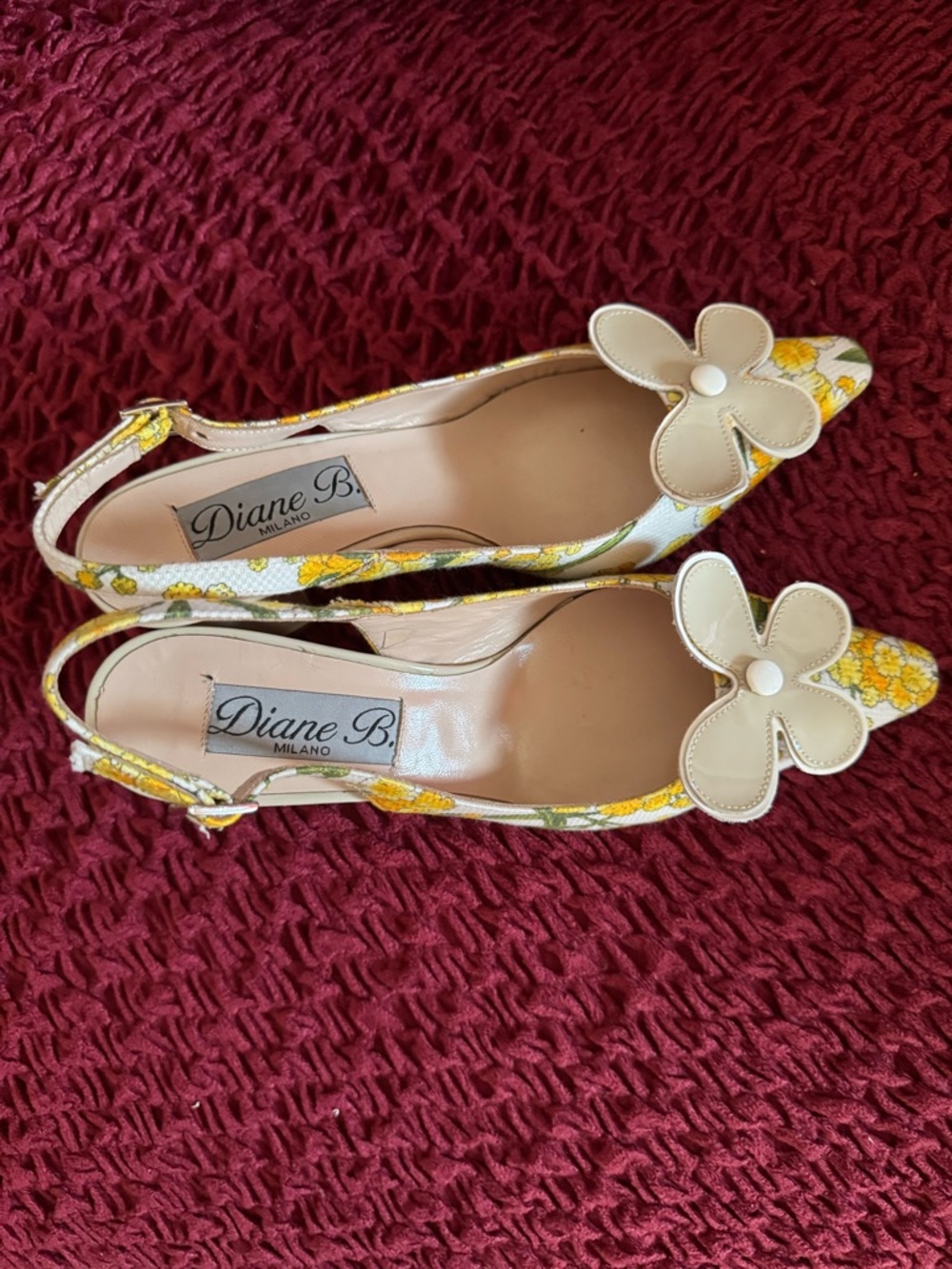 Diane B yellow/multi sling backs made in Italy